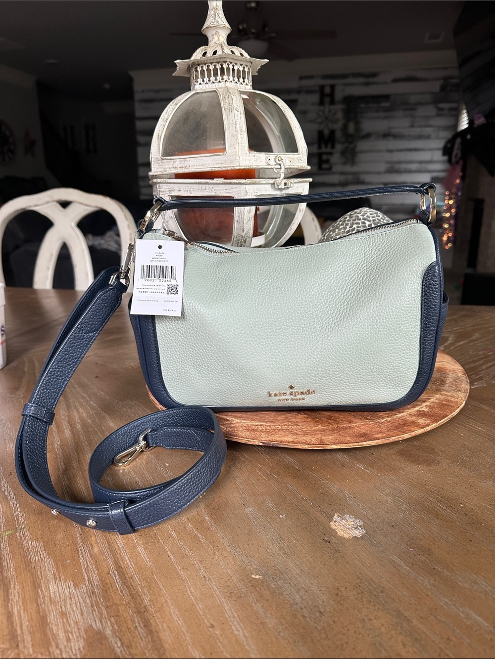 kate spade Two-Tone Leather Shoulder Bag in Mint and Navy